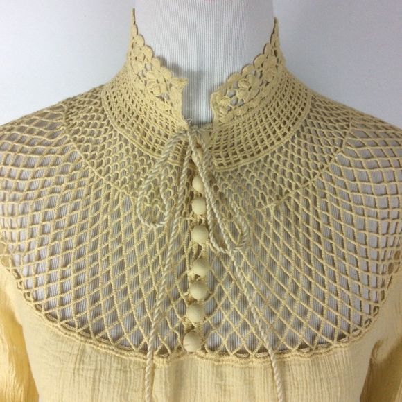 Free People On The Island Crochet Neckline Yoke Blouse Size XS - Picture 7 of 8